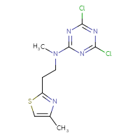 Chemical structure of 4,6-dichloro-N-methyl-N-[2-(4-methyl-1,3-thiazol-2-yl)ethyl]-1,3,5-triazin-2-amine - CSSB02182022776