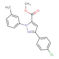 Chemical structure of methyl 3-(4-chlorophenyl)-1-(3-methylphenyl)-1H-pyrazole-5-carboxylate - CSSB00159241441