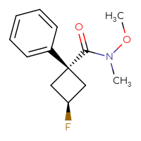 Chemical structure of (1r,3r)-3-fluoro-N-methoxy-N-methyl-1-phenylcyclobutane-1-carboxamide - CSSB01996083199