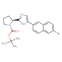 Chemical structure of tert-butyl (2S)-2-[5-(6-bromonaphthalen-2-yl)-1H-imidazol-2-yl]pyrrolidine-1-carboxylate - CSSB00134618027