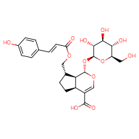 Chemical structure of (1S,4aS,7S,7aS)-7-({[(2E)-3-(4-hydroxyphenyl)prop-2-enoyl]oxy}methyl)-1-{[(2S,3R,4S,5S,6R)-3,4,5-trihydroxy-6-(hydroxymethyl)oxan-2-yl]oxy}-1H,4aH,5H,6H,7H,7aH-cyclopenta[c]pyran-4-carboxylic acid - CSSB00159261942