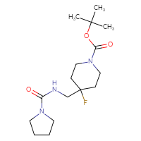 Chemical structure of tert-butyl 4-fluoro-4-{[(pyrrolidine-1-carbonyl)amino]methyl}piperidine-1-carboxylate - CSSB01070950839