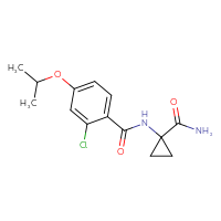 Chemical structure of N-(1-carbamoylcyclopropyl)-2-chloro-4-(propan-2-yloxy)benzamide - CSSB02037466513