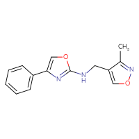 Chemical structure of N-[(3-methyl-1,2-oxazol-4-yl)methyl]-4-phenyl-1,3-oxazol-2-amine - CSSB15097347226