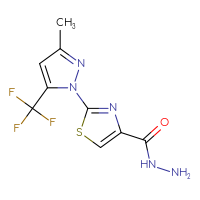 Chemical structure of 2-[3-methyl-5-(trifluoromethyl)-1H-pyrazol-1-yl]-1,3-thiazole-4-carbohydrazide - CSSB00025729080