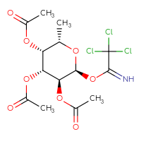 Chemical structure of (2S,3S,4R,5R,6S)-4,5-bis(acetyloxy)-6-methyl-2-[(2,2,2-trichloroethanimidoyl)oxy]oxan-3-yl acetate - CSSB06256045527