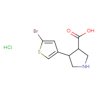 Chemical structure of 4-(5-bromothiophen-3-yl)pyrrolidine-3-carboxylic acid hydrochloride - CSSB20620689451