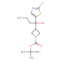 Chemical structure of tert-butyl 3-[1-(2-chloro-1,3-thiazol-5-yl)-1-hydroxybutyl]azetidine-1-carboxylate - CSSB20846952492