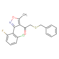 Chemical structure of 2-(benzylsulfanyl)-1-[3-(2-chloro-6-fluorophenyl)-5-methyl-1,2-oxazol-4-yl]ethan-1-one - CSSB21332075604