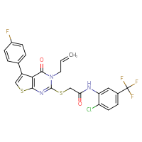 Chemical structure of N-[2-chloro-5-(trifluoromethyl)phenyl]-2-{[5-(4-fluorophenyl)-4-oxo-3-(prop-2-en-1-yl)-3H,4H-thieno[2,3-d]pyrimidin-2-yl]sulfanyl}acetamide - CSSB00027955158