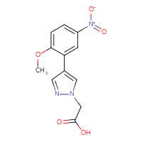 Chemical structure of 2-[4-(2-methoxy-5-nitrophenyl)-1H-pyrazol-1-yl]acetic acid - CSSB15149666150