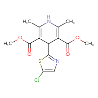 Chemical structure of 3,5-dimethyl 4-(5-chloro-1,3-thiazol-2-yl)-2,6-dimethyl-1,4-dihydropyridine-3,5-dicarboxylate - CSSB20539822150