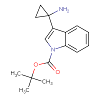 Chemical structure of tert-butyl 3-(1-aminocyclopropyl)-1H-indole-1-carboxylate - CSSB00020592343