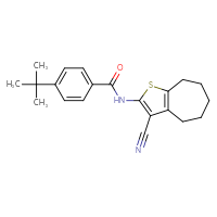 Chemical structure of 4-tert-butyl-N-{3-cyano-4H,5H,6H,7H,8H-cyclohepta[b]thiophen-2-yl}benzamide - CSSB00026323992