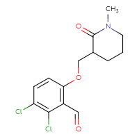 Chemical structure of 2,3-dichloro-6-[(1-methyl-2-oxopiperidin-3-yl)methoxy]benzaldehyde - CSSB21331799334