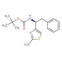 Chemical structure of tert-butyl N-[(1S)-1-(2-amino-1,3-thiazol-4-yl)-2-phenylethyl]carbamate - CSSB02268467040