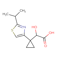 Chemical structure of 2-hydroxy-2-{1-[2-(propan-2-yl)-1,3-thiazol-4-yl]cyclopropyl}acetic acid - CSSB00102975065