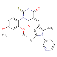 Chemical structure of 1-(2,4-dimethoxyphenyl)-5-{[2,5-dimethyl-1-(pyridin-3-yl)-1H-pyrrol-3-yl]methylidene}-2-sulfanylidene-1,3-diazinane-4,6-dione - CSSB00121694164