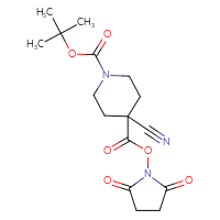 Chemical structure of 1-tert-butyl 4-(2,5-dioxopyrrolidin-1-yl) 4-cyanopiperidine-1,4-dicarboxylate - CSSB20271038650