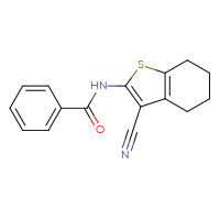 Chemical structure of N-(3-cyano-4,5,6,7-tetrahydro-1-benzothiophen-2-yl)benzamide - CSSB00046089604