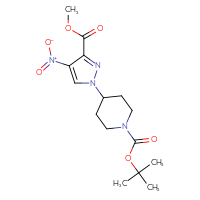 Chemical structure of tert-butyl 4-[3-(methoxycarbonyl)-4-nitro-1H-pyrazol-1-yl]piperidine-1-carboxylate - CSSB00138414275