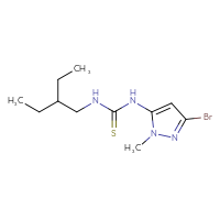Chemical structure of 1-(3-bromo-1-methyl-1H-pyrazol-5-yl)-3-(2-ethylbutyl)thiourea - CSSB21432511098
