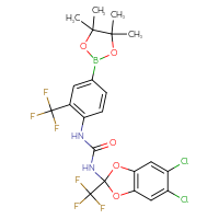 Chemical structure of 3-[5,6-dichloro-2-(trifluoromethyl)-2H-1,3-benzodioxol-2-yl]-1-[4-(4,4,5,5-tetramethyl-1,3,2-dioxaborolan-2-yl)-2-(trifluoromethyl)phenyl]urea - CSSB21332139944
