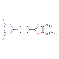 Chemical structure of 2-[1-(4,6-dichloro-1,3,5-triazin-2-yl)piperidin-4-yl]-6-fluoro-1,3-benzoxazole - CSSB21332128084