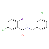 Chemical structure of 5-chloro-N-[(3-chlorophenyl)methyl]-2-iodobenzamide - CSSB00000542056