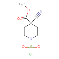 Chemical structure of methyl 1-(chlorosulfonyl)-4-cyanopiperidine-4-carboxylate - CSSB15000876420