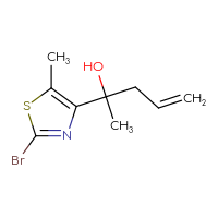 Chemical structure of 2-(2-bromo-5-methyl-1,3-thiazol-4-yl)pent-4-en-2-ol - CSSB21246264043