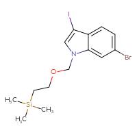 Chemical structure of 6-bromo-3-iodo-1-{[2-(trimethylsilyl)ethoxy]methyl}-1H-indole - CSSB03219875742