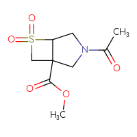 Chemical structure of methyl 3-acetyl-6,6-dioxo-6λ⁶-thia-3-azabicyclo[3.2.0]heptane-1-carboxylate - CSSB15032835202