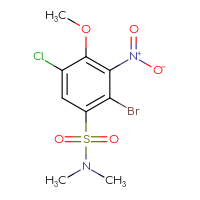 Chemical structure of 2-bromo-5-chloro-4-methoxy-N,N-dimethyl-3-nitrobenzene-1-sulfonamide - CSSB21043408689