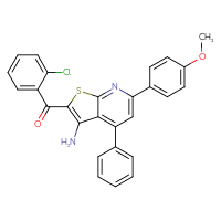 Chemical structure of 2-(2-chlorobenzoyl)-6-(4-methoxyphenyl)-4-phenylthieno[2,3-b]pyridin-3-amine - CSSB00121662155