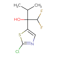 Chemical structure of 2-(2-chloro-1,3-thiazol-5-yl)-1,1-difluoro-3-methylbutan-2-ol - CSSB20845894992