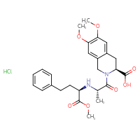 Chemical structure of (3S)-6,7-dimethoxy-2-[(2S)-2-{[(2R)-1-methoxy-1-oxo-4-phenylbutan-2-yl]amino}propanoyl]-1,2,3,4-tetrahydroisoquinoline-3-carboxylic acid hydrochloride - CSSB00102510901