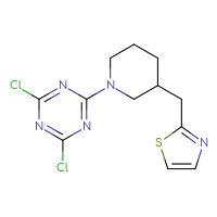 Chemical structure of 2,4-dichloro-6-{3-[(1,3-thiazol-2-yl)methyl]piperidin-1-yl}-1,3,5-triazine - CSSB21332075058