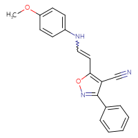 Chemical structure of 5-{2-[(4-methoxyphenyl)amino]ethenyl}-3-phenyl-1,2-oxazole-4-carbonitrile - CSSB02125602879
