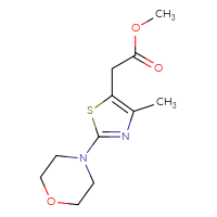 Chemical structure of methyl 2-[4-methyl-2-(morpholin-4-yl)-1,3-thiazol-5-yl]acetate - CSSB15038655722