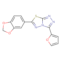 Chemical structure of 6-(2H-1,3-benzodioxol-5-yl)-3-(furan-2-yl)-[1,2,4]triazolo[3,4-b][1,3,4]thiadiazole - CSSB00121637411