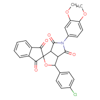 Chemical structure of 3-(4-chlorophenyl)-5-(3,4-dimethoxyphenyl)-1',3,3',3a,4,5,6,6a-octahydrospiro[furo[3,4-c]pyrrole-1,2'-indene]-1',3',4,6-tetrone - CSSB00121709579