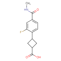 Chemical structure of 3-[2-fluoro-4-(methylcarbamoyl)phenyl]cyclobutane-1-carboxylic acid - CSSB21415981509
