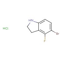 Chemical structure of 5-bromo-4-fluoro-2,3-dihydro-1H-indole hydrochloride - CSSB21495904395