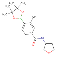 Chemical structure of 3-methyl-N-(oxolan-3-yl)-4-(4,4,5,5-tetramethyl-1,3,2-dioxaborolan-2-yl)benzamide - CSSB02526777698