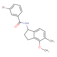 Chemical structure of 3-bromo-N-(4-methoxy-5-methyl-2,3-dihydro-1H-inden-1-yl)benzamide - CSSB21432560157