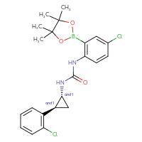 Chemical structure of rac-1-[4-chloro-2-(4,4,5,5-tetramethyl-1,3,2-dioxaborolan-2-yl)phenyl]-3-[(1R,2S)-2-(2-chlorophenyl)cyclopropyl]urea - CSSB21332158054