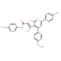 Chemical structure of 3-amino-4-(4-methoxyphenyl)-N,6-bis(4-methylphenyl)thieno[2,3-b]pyridine-2-carboxamide - CSSB00103160088