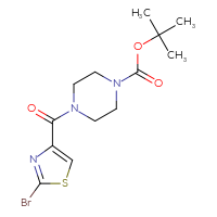 Chemical structure of tert-butyl 4-(2-bromo-1,3-thiazole-4-carbonyl)piperazine-1-carboxylate - CSSB00010289968