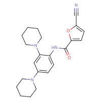 Chemical structure of N-[2,4-bis(piperidin-1-yl)phenyl]-5-cyanofuran-2-carboxamide - CSSB06467228397